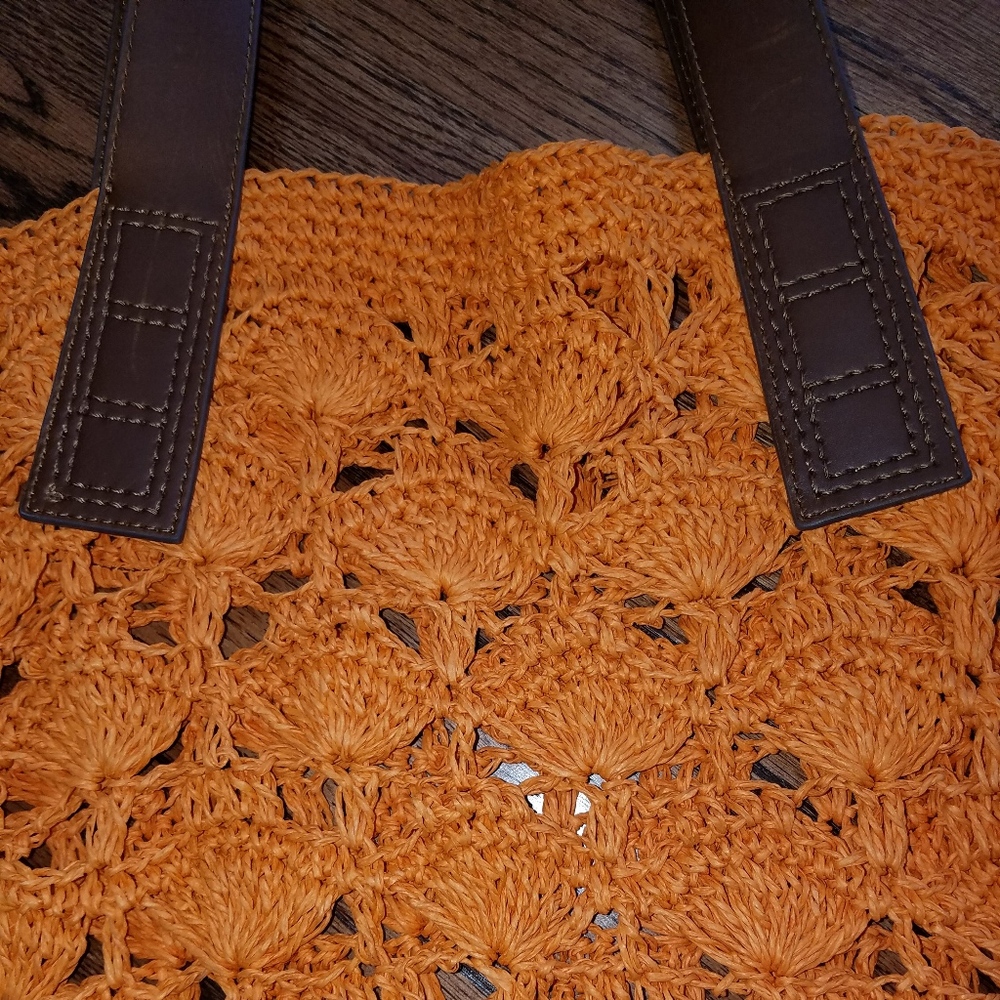 Chicos Large Orange Woven Tote - EUC - Picture 2 of 4